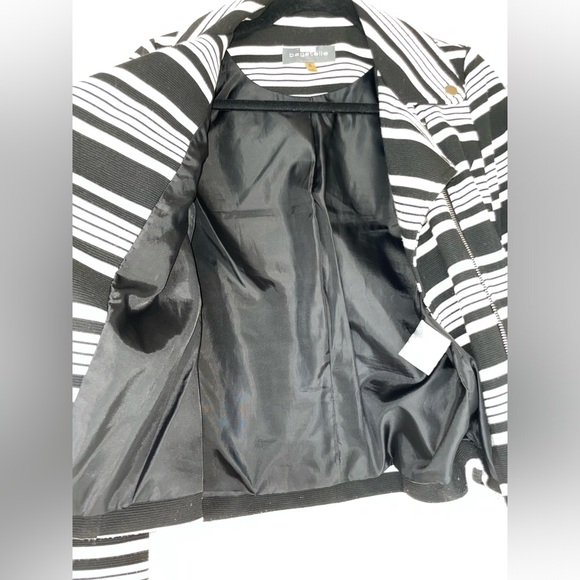 Black and White stripe Bagatelle zip up motto style jacket Silver hardware Small - Picture 4 of 8